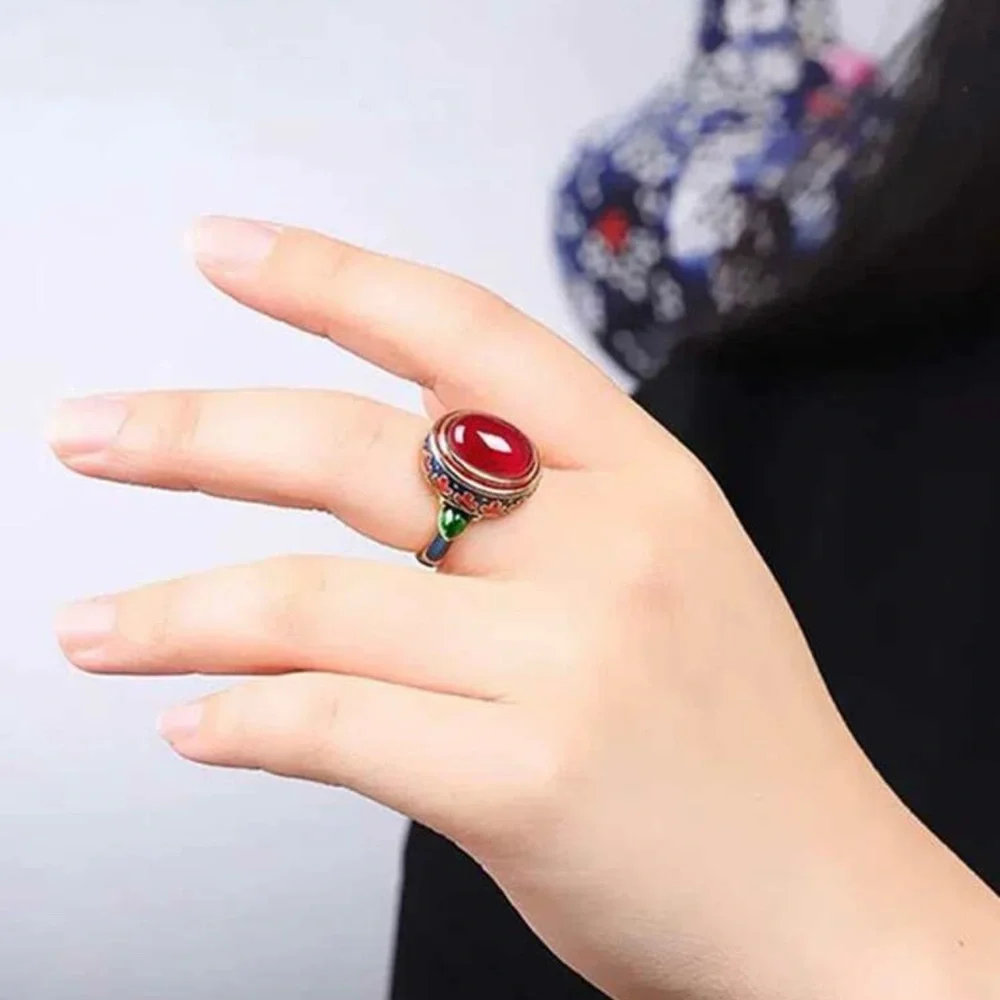 Vintage style Multi colored Enamel Ring - Picture 3 of 5